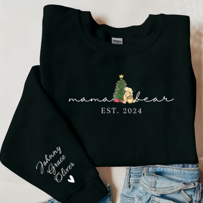 Mama Bear-Custom Mama Sweatshirt with Kids Names On Sleeve,Christmas Gift For Mom-ilovevango