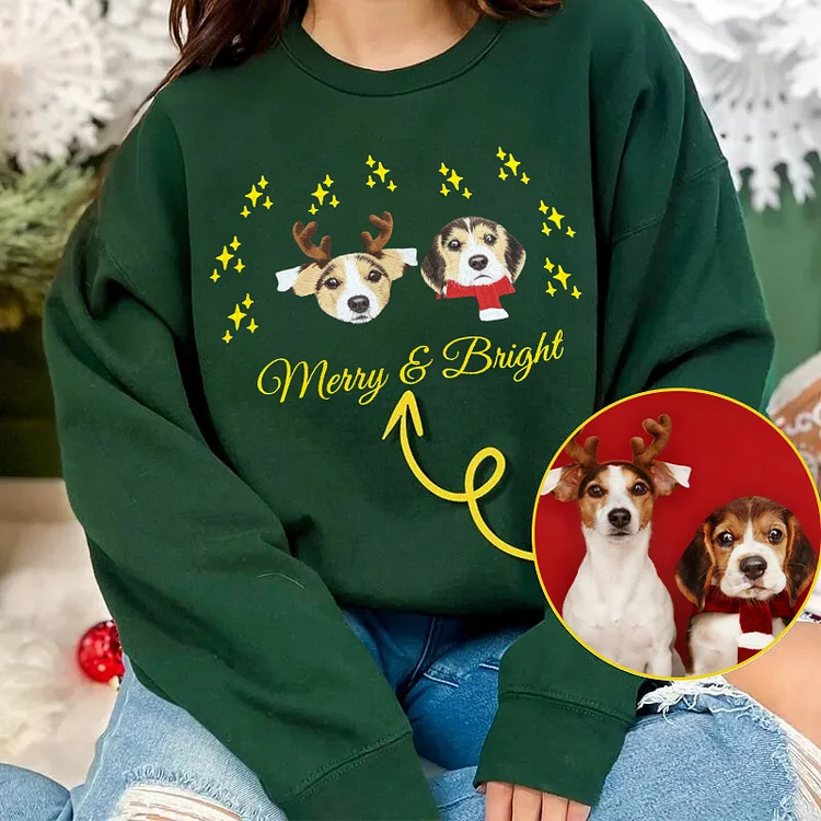 Custom Christmas Pet Embroidered Sweatshirt, Custom Pet Face Hoodie Sweatshirt T-shirt