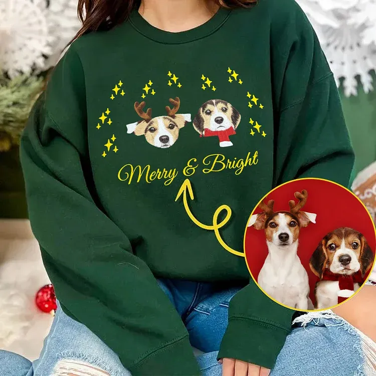 Custom Christmas Pet Embroidered Sweatshirt, Custom Pet Face Hoodie Sweatshirt T-shirt