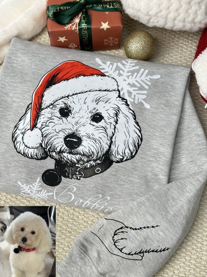 Vintage Custom Santa Paws Christmas Dog Santa Hat Graphic Crewneck T-shirt