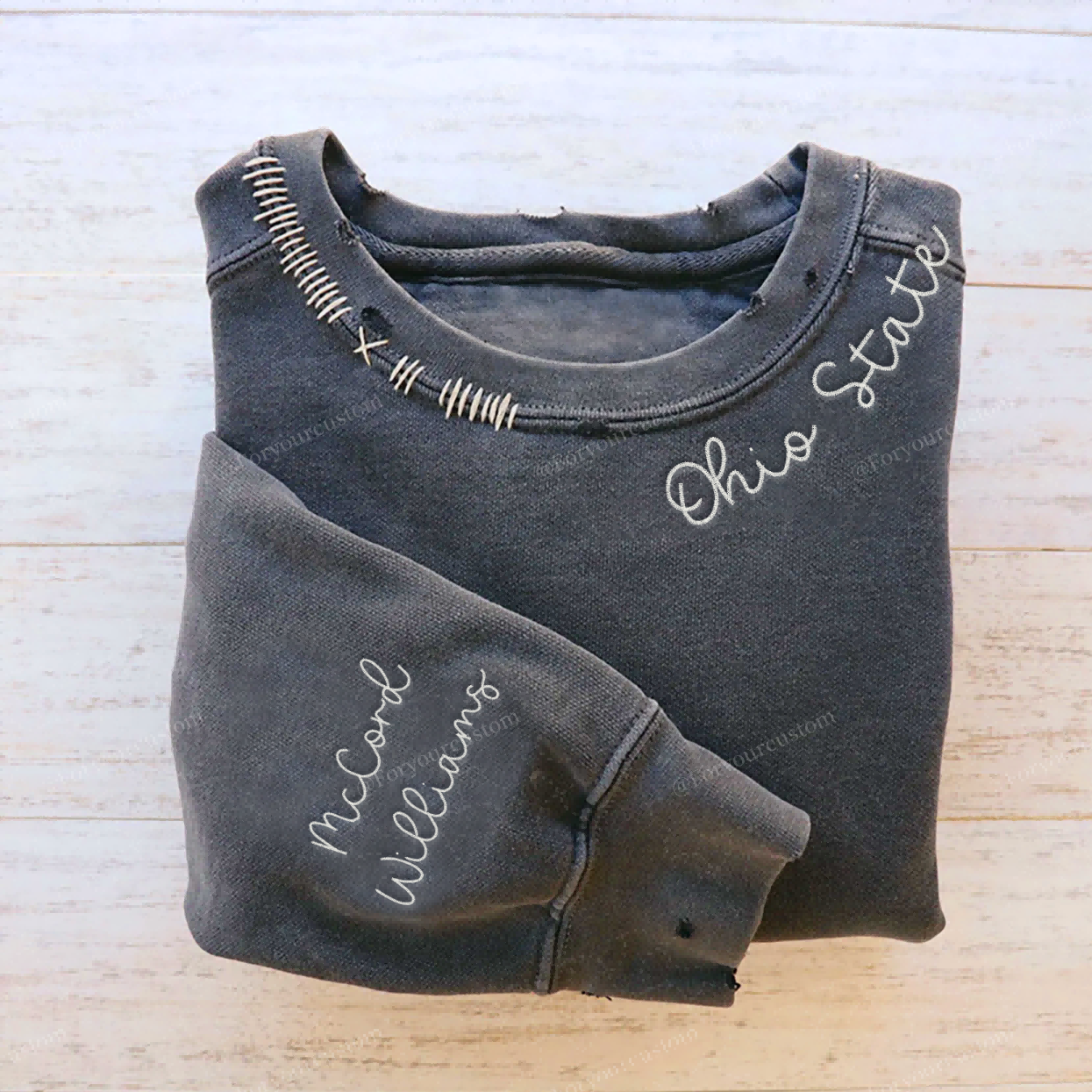 VINTAGE CUSTOM CREW-Custom Embroidered Hand Distressed Crew Neck Sweatshirt