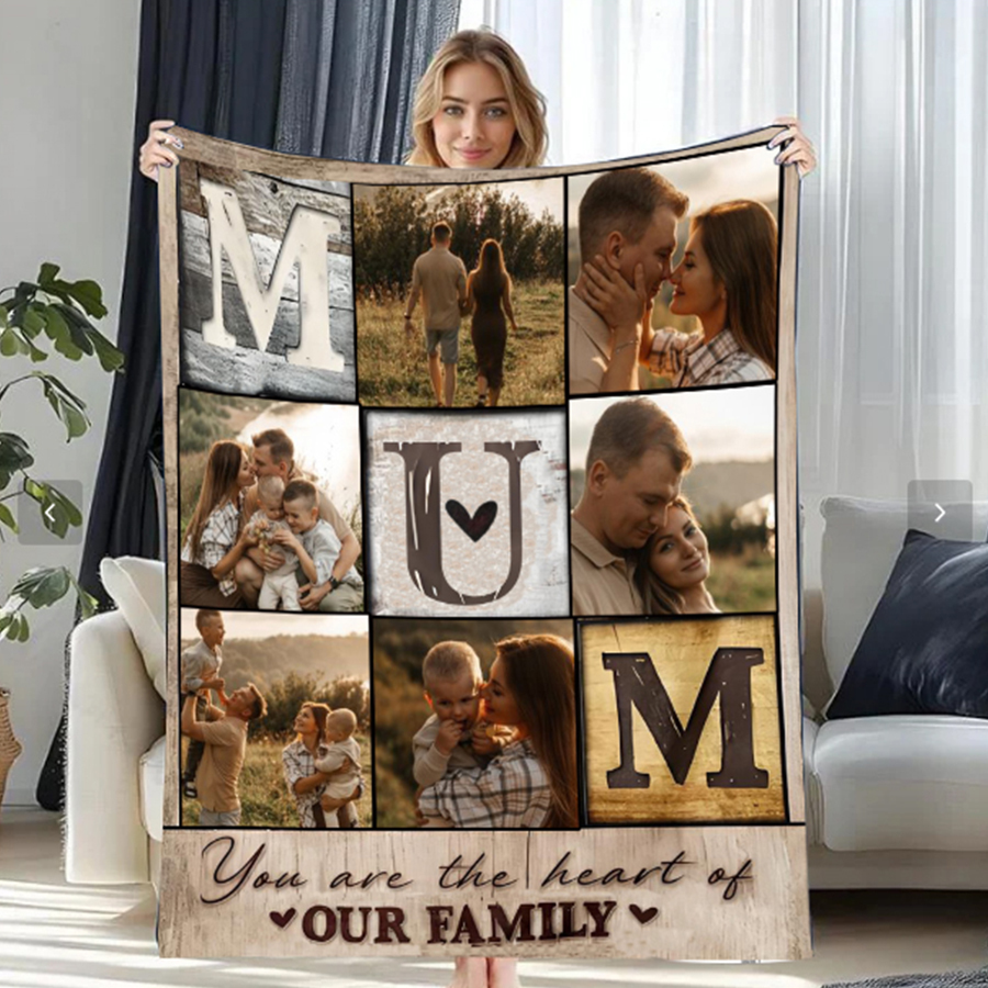 Personalized Photo Blanket Mom Are The Heart Of Our Family Mothers Day Gift Custom Collage Blanket