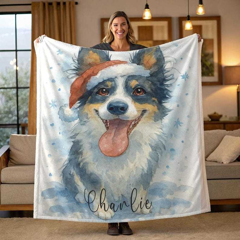 Personalized Pet Blanket with Watercolor Snowflake Design
