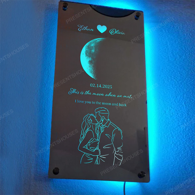 🌙Custom Valentine's Day Silhouette Photo Anniversary Moon Phase Mirror Light