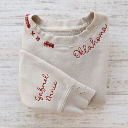 VINTAGE CUSTOM CREW-Custom Embroidered Hand Distressed Crew Neck Sweatshirt