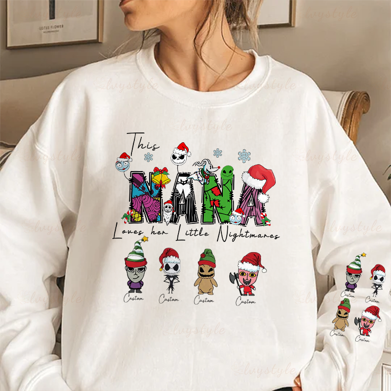 Personalized This Mom Loves Her Little Nightmares Sweatshirt, Custom Nightmare Christmas Mom Shirt With Kids Name, Christmas Family Gift