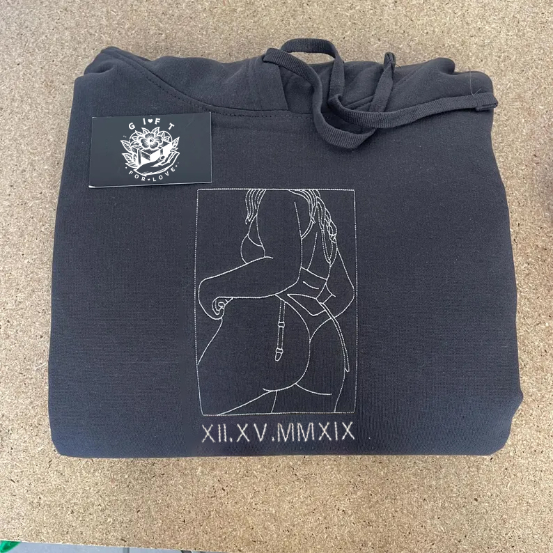 Custom Embroidered Sweatshirt – Personalized Sexy Portrait & Roman Numerals for Him