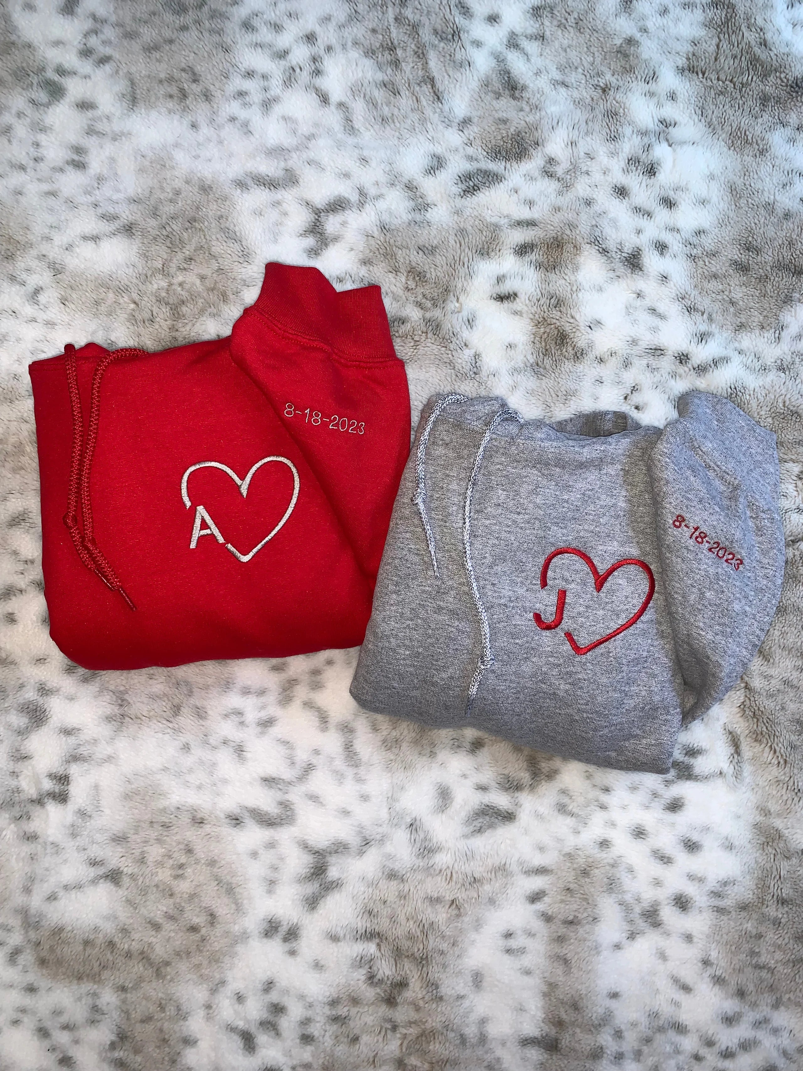 Heart Initials Matching Couples Embroidery-ilovevango
