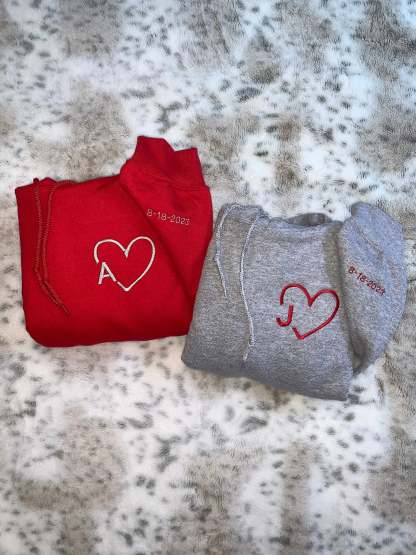 Heart Initials Matching Couples Embroidery-ilovevango
