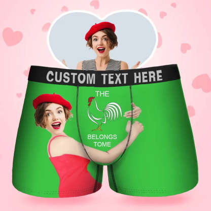 Custom Face Men's Boxer Belongs To Me Style Underwear, Birthday Gifts for Husband, Waistband Text Boxer Gift-ilovevango