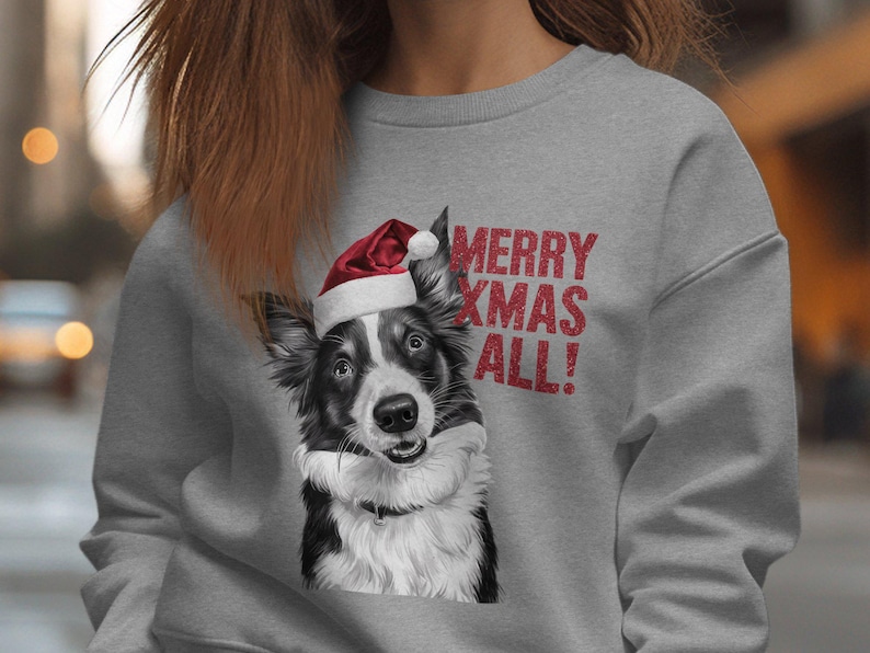 Custom Dog Face With Santa Hat Custom Glitter Text Christmas Sweatshirt Hoodie T-shirt