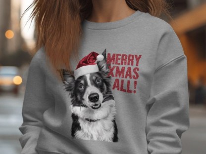 Custom Dog Face With Santa Hat Custom Glitter Text Christmas Sweatshirt Hoodie T-shirt
