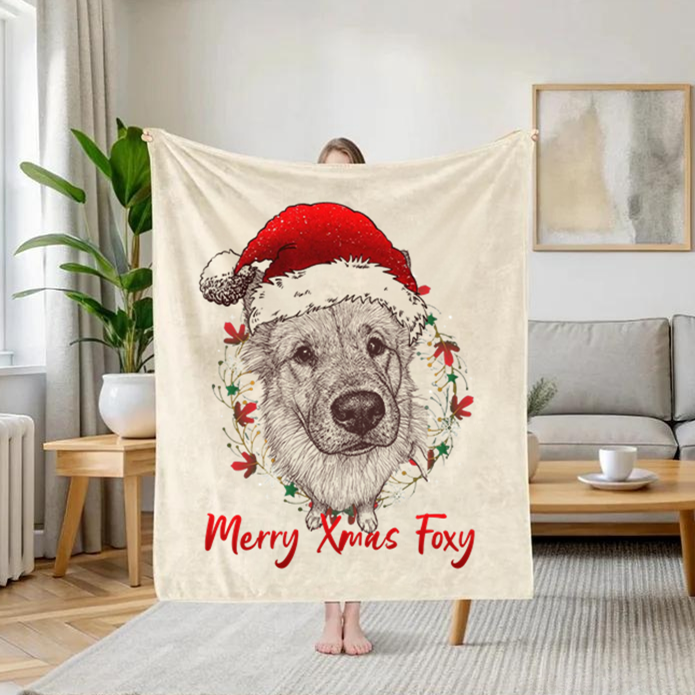PetFiestas® Stay Merry Custom Pet Santa Hat Christmas Blanket