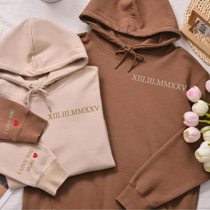 Custom Couple Sweatshirt with Embroidered Date and Roman Numerals