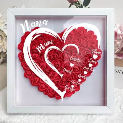 Grandma Hearts Mommy Hearts - Personalized Flower Shadow Box