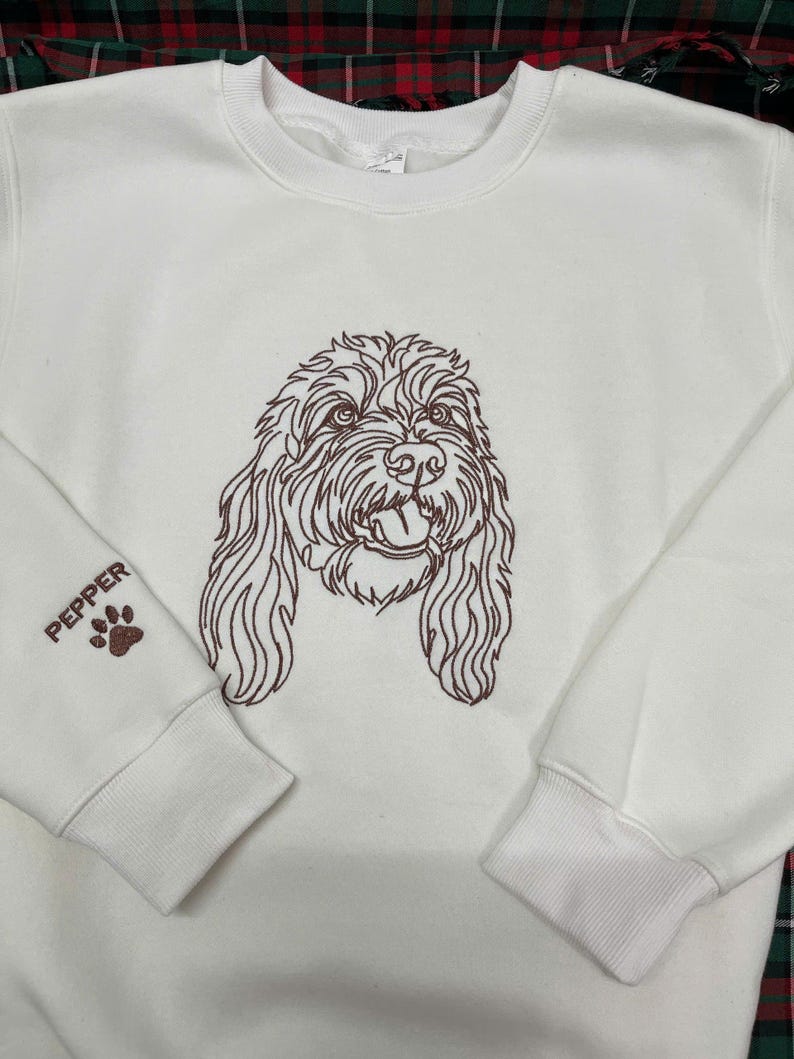 Personalized Pet Portrait Drawing Embroidered Sweatshirt Hoodie T-shirt