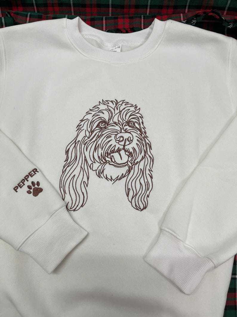Personalized Pet Portrait Drawing Embroidered Sweatshirt Hoodie T-shirt