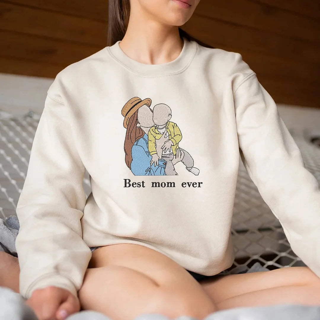 Mothers Day Custom Embroidery Gifts From Daughter Custom Photo Embroidery Sweatshirt Personalized Mom And Daughter Mom And Son-ilovevango