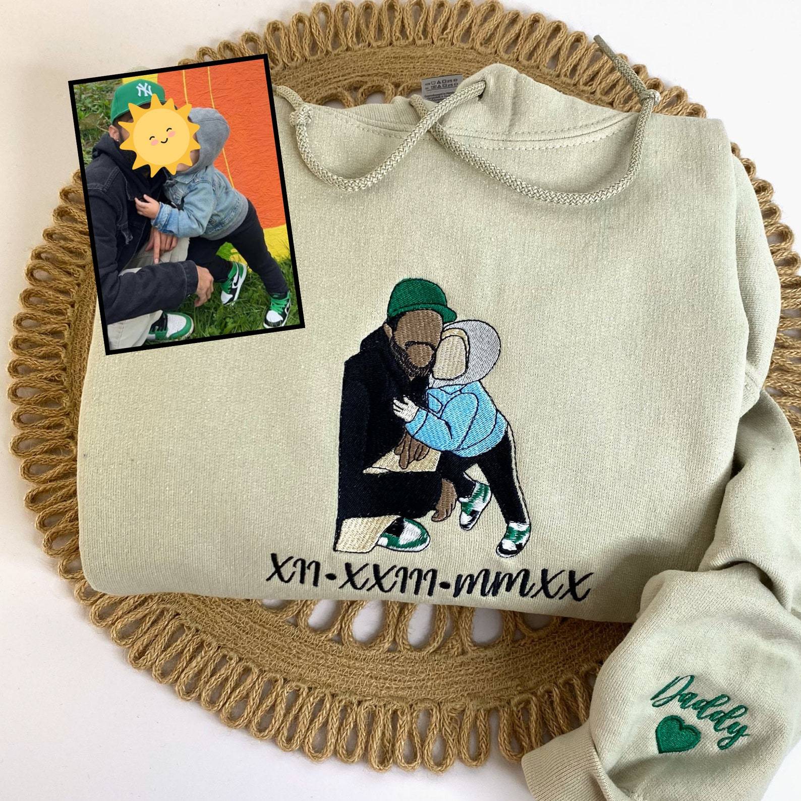 ❤️‍🔥Custom Full Color Embroidered Sweatshirt Portrait Couple/Dad/Mom - Family Gift