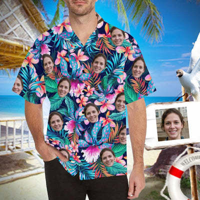 Custom Face Hawaiian Shirt for Boyfriend/Husband Personalized Hawaiian Shirt Photo Tropical Aloha Shirt Birthday Vacation Party Gift-ilovevango