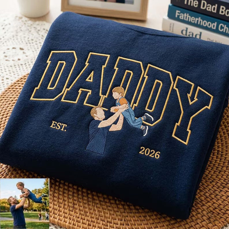 Custom Embroidered Dad Sweatshirt with Photo,Gift for Dad from Mom