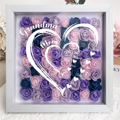 Grandma Hearts Mommy Hearts - Personalized Flower Shadow Box