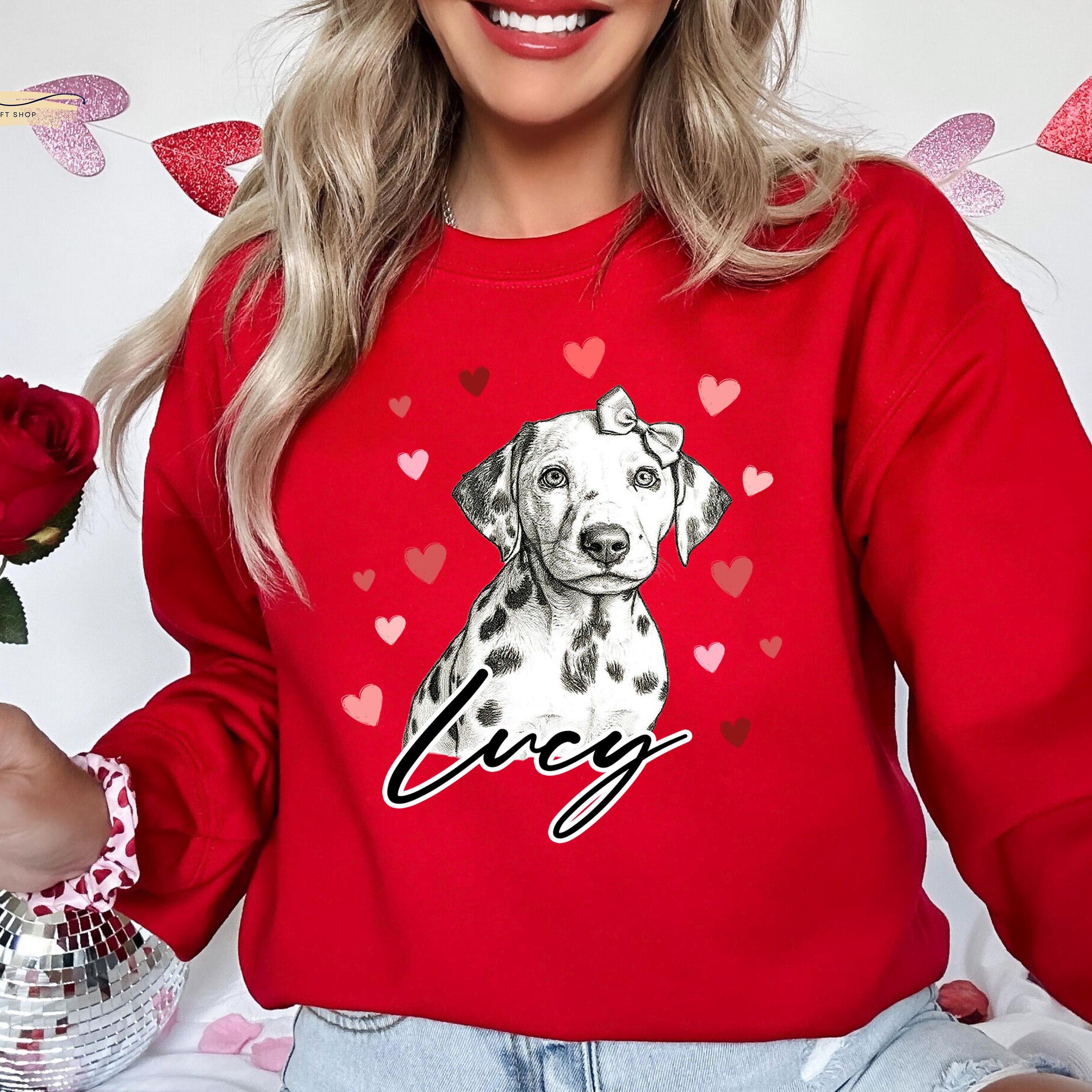 Custom Dog Heart Printed Shirt with Photo, Valentine Dog Sweatshirt Dog Mom Tee