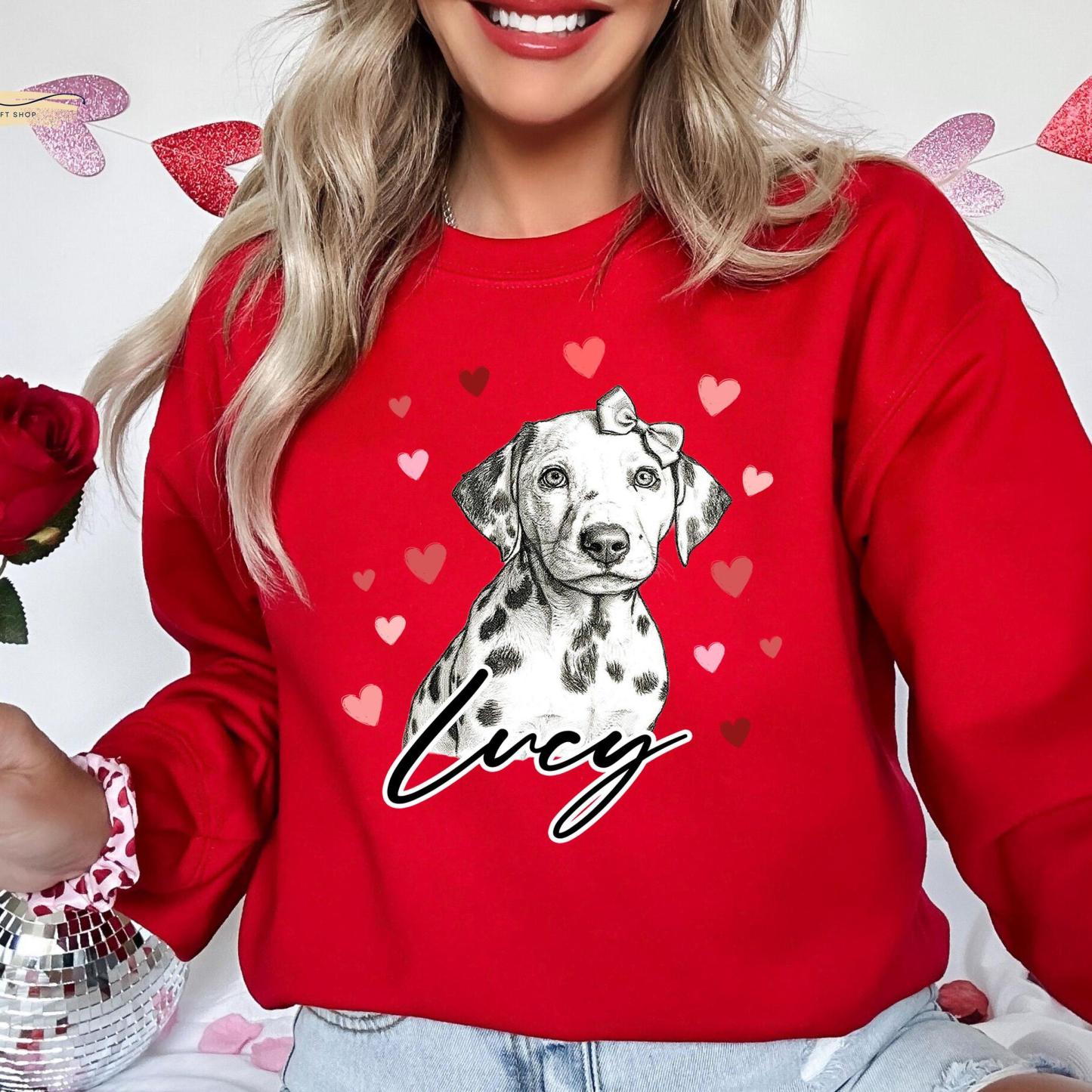 Custom Dog Heart Printed Shirt with Photo, Valentine Dog Sweatshirt Dog Mom Tee