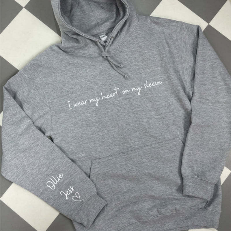 I Wear My Heart on My Sleeve, Custom Sweatshirt, with Names on the Sleeve-ilovevango