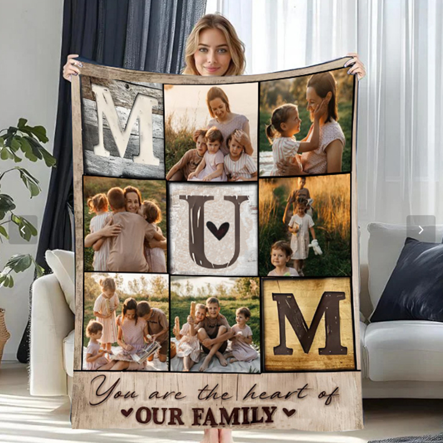 Personalized Photo Blanket Mom Are The Heart Of Our Family Mothers Day Gift Custom Collage Blanket