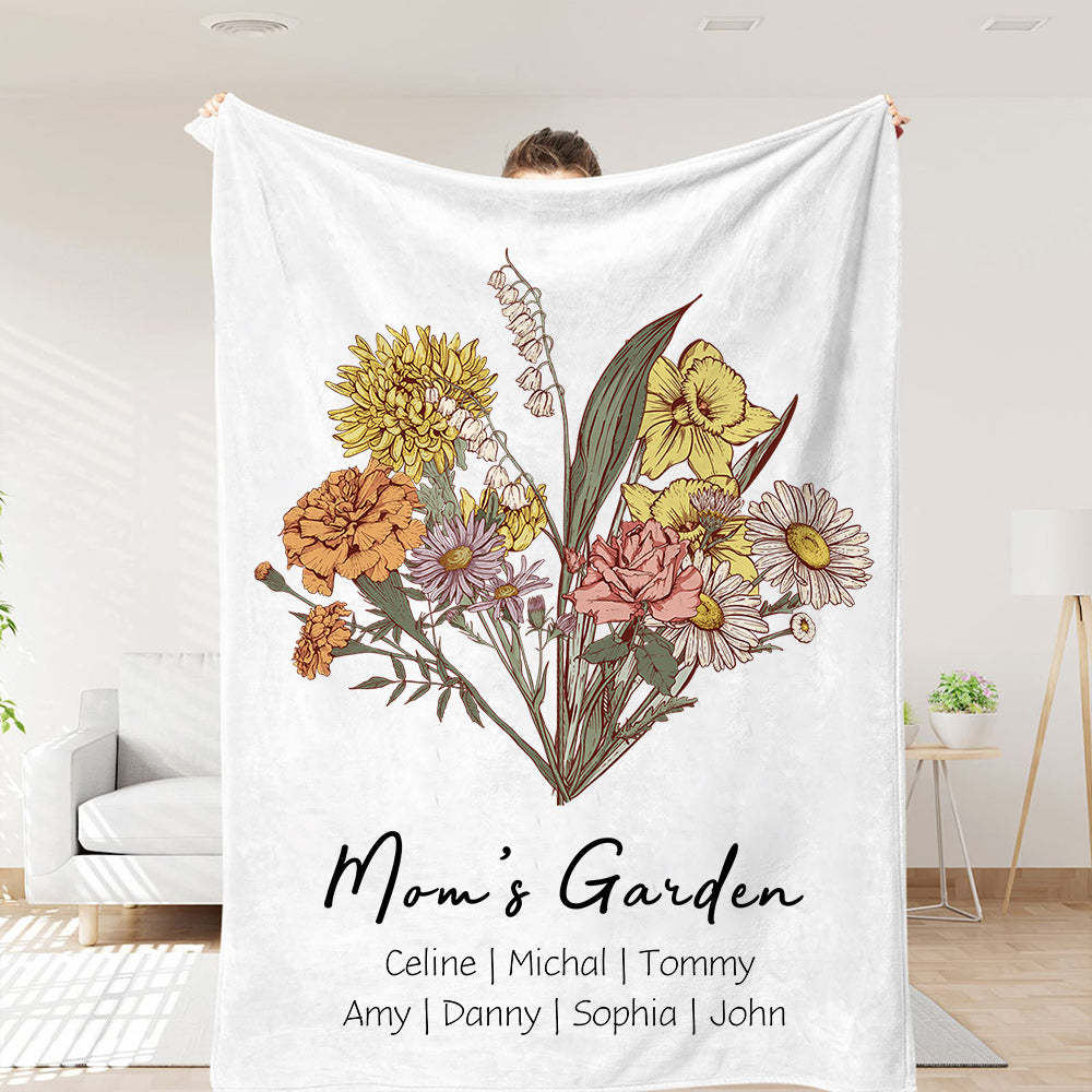 Customized Birth Flower Family Bouquet Blanket
