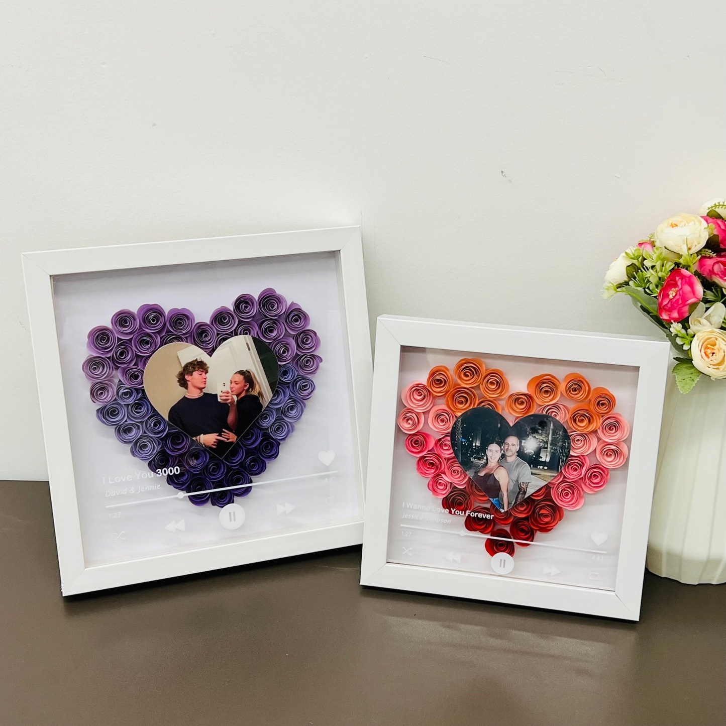 Custom Heart Flower Shadow Box with Photo