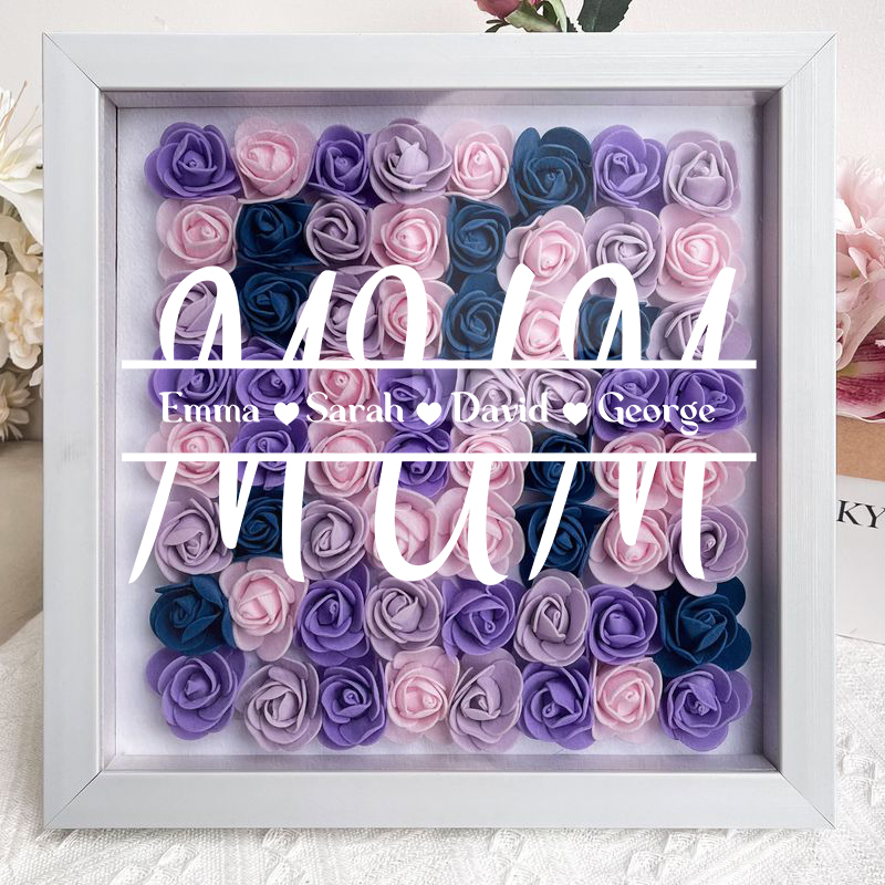 Personalized Flower Shadow Box With Kid's Name - Mother's Day Gift