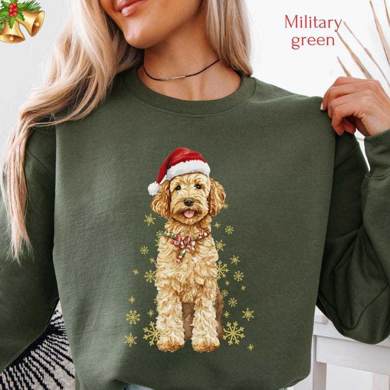 Custom Dog Christmas Sweatshirt with Golden/White Snowflakes Design