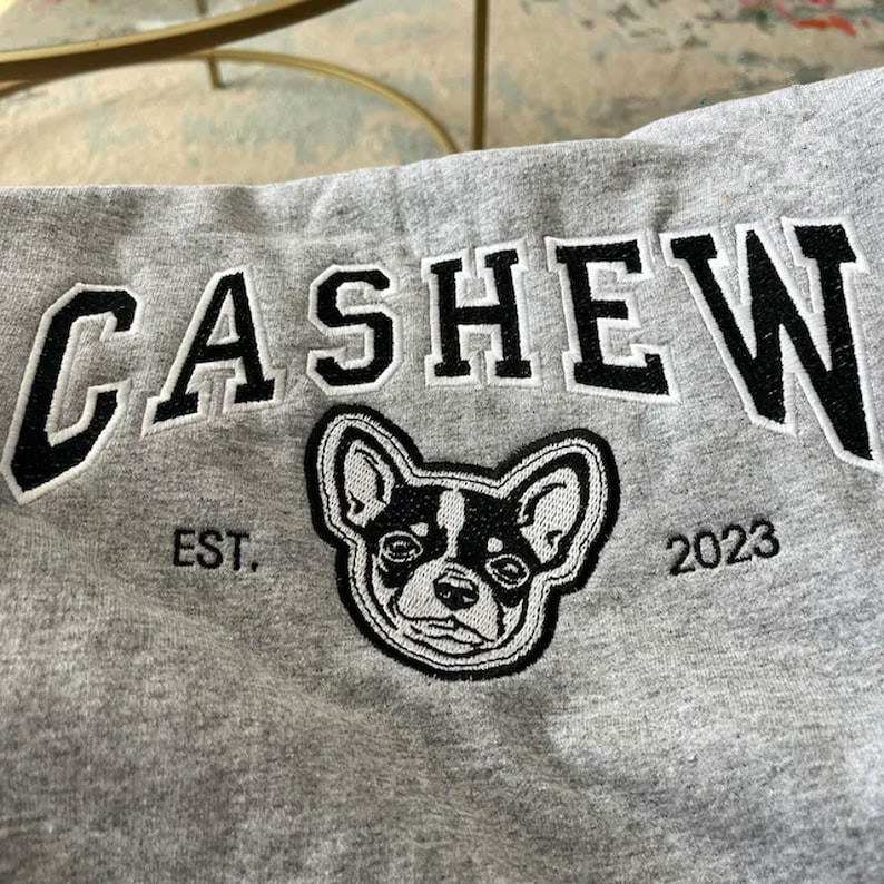 Personalized Embroidered Sweatshirt with Pets Name, Custom Dog Face Hoodie