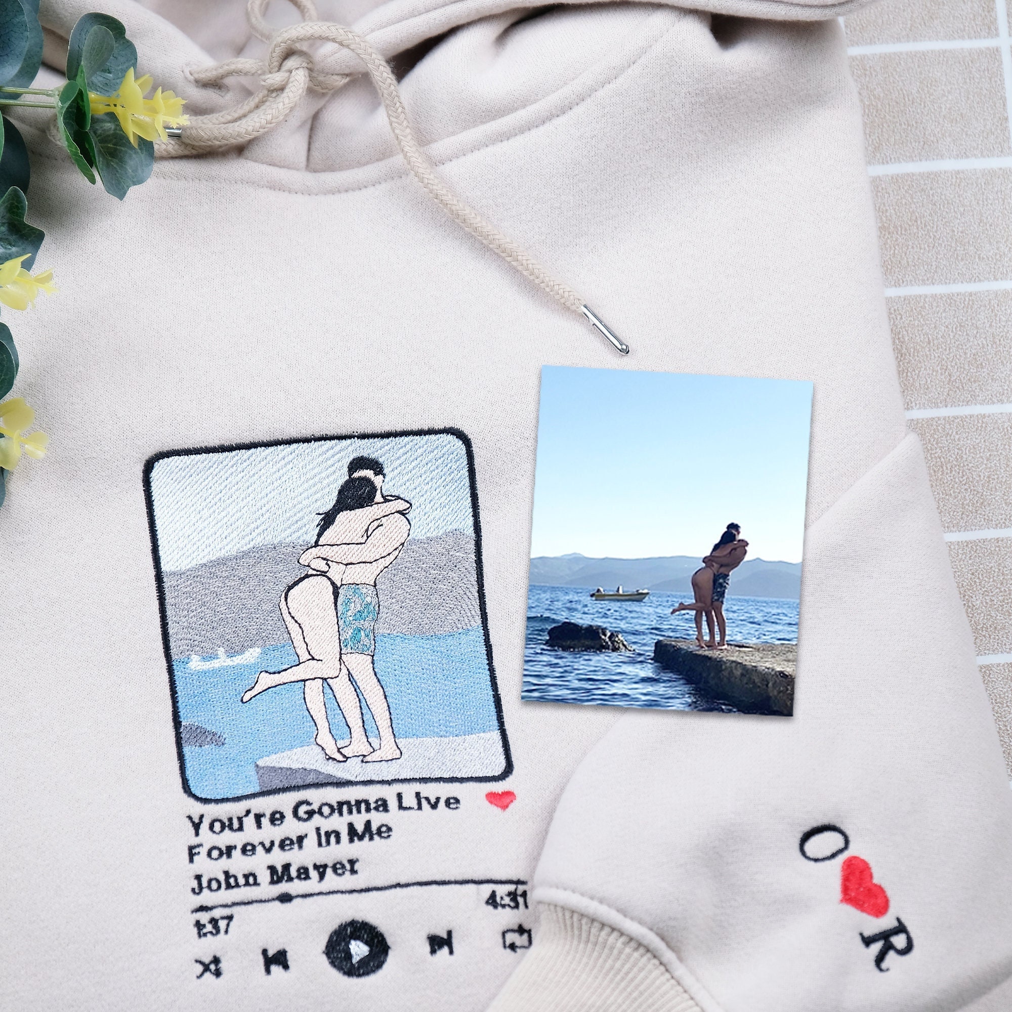 Customizable Song Album Cover Embroidered Sweatshirt - Personalized Portrait with Facial Details