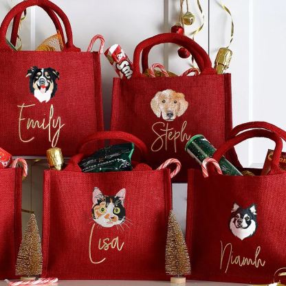 Personalized Pet Portrait Embroidered Christmas Gift Bag