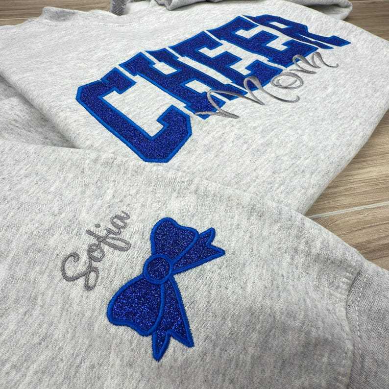 Custom Embroidered Glitter Cheer Mom T-shirt&Sweatshirt  , Cheer Mom Gift