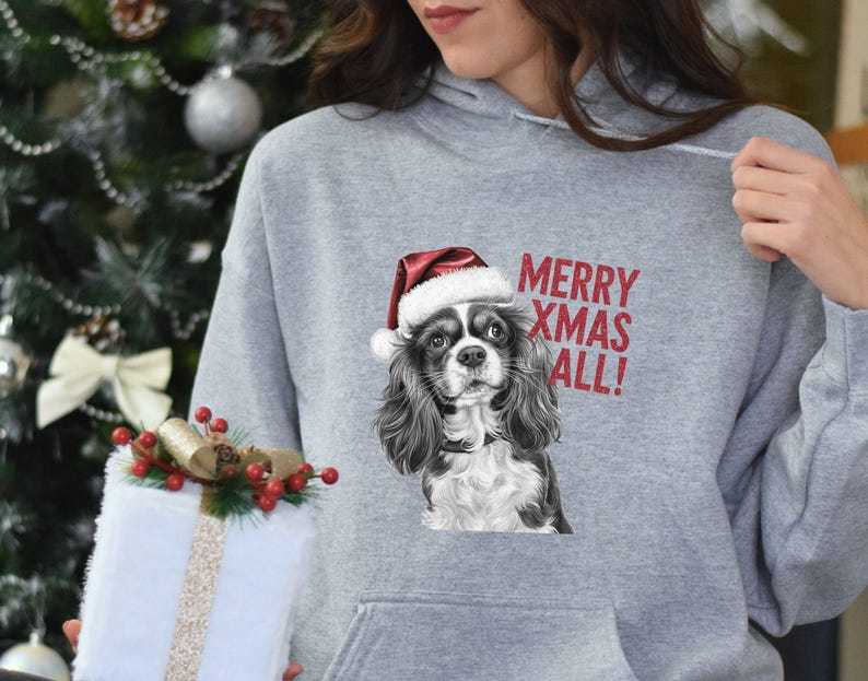 Custom Dog Face With Santa Hat Custom Glitter Text Christmas Sweatshirt Hoodie T-shirt