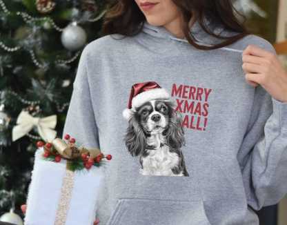 Custom Dog Face With Santa Hat Custom Glitter Text Christmas Sweatshirt Hoodie T-shirt