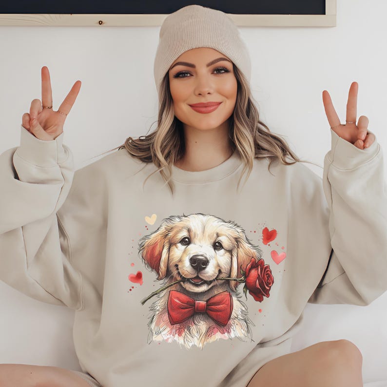 Custom Dog Photo with Rose Sweatshirt - Personalized Pet Valentine's Day Sweatshirt for Dog Mom
