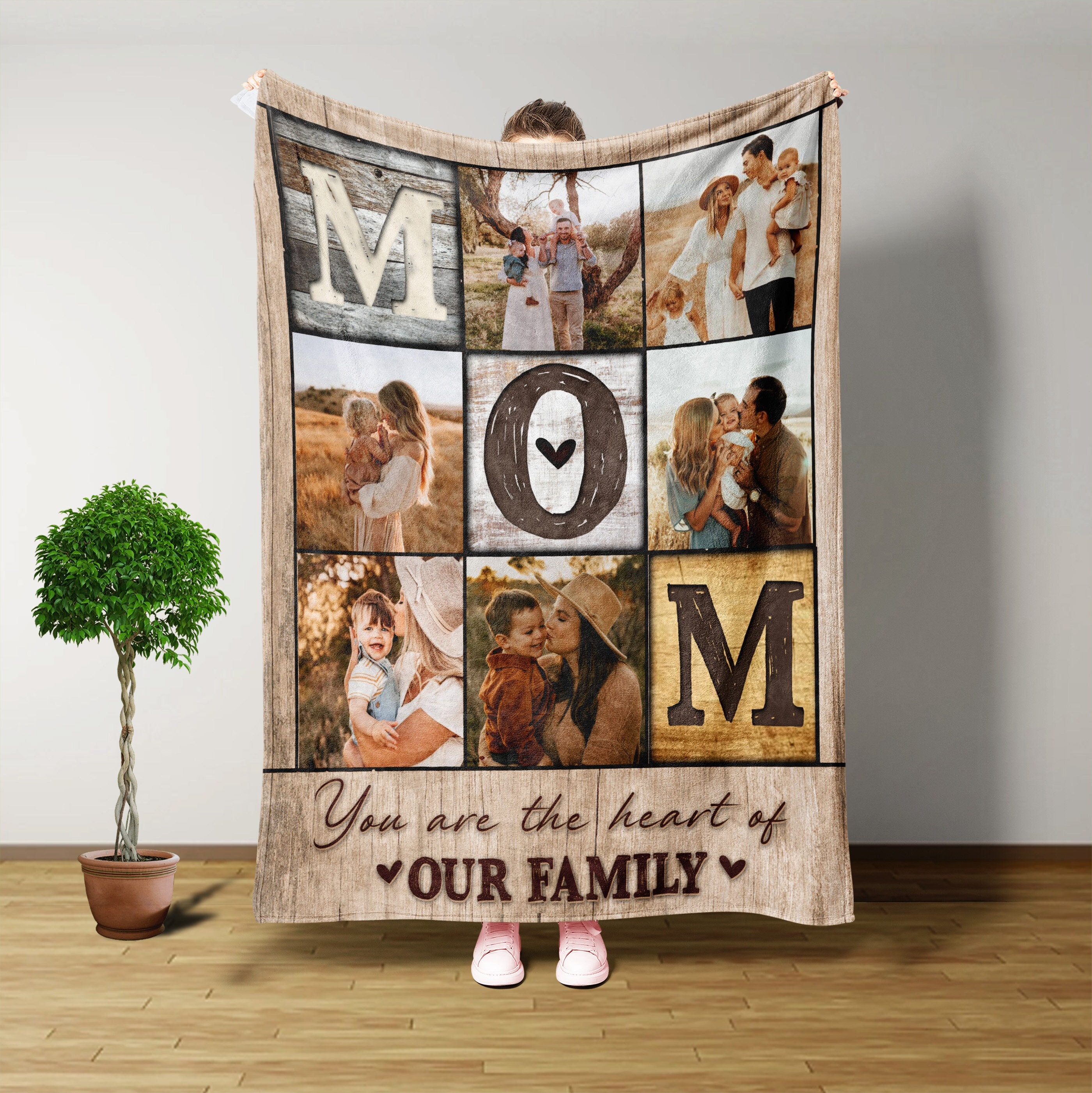 Personalized Photo Blanket Mom Are The Heart Of Our Family Mothers Day Gift Custom Collage Blanket