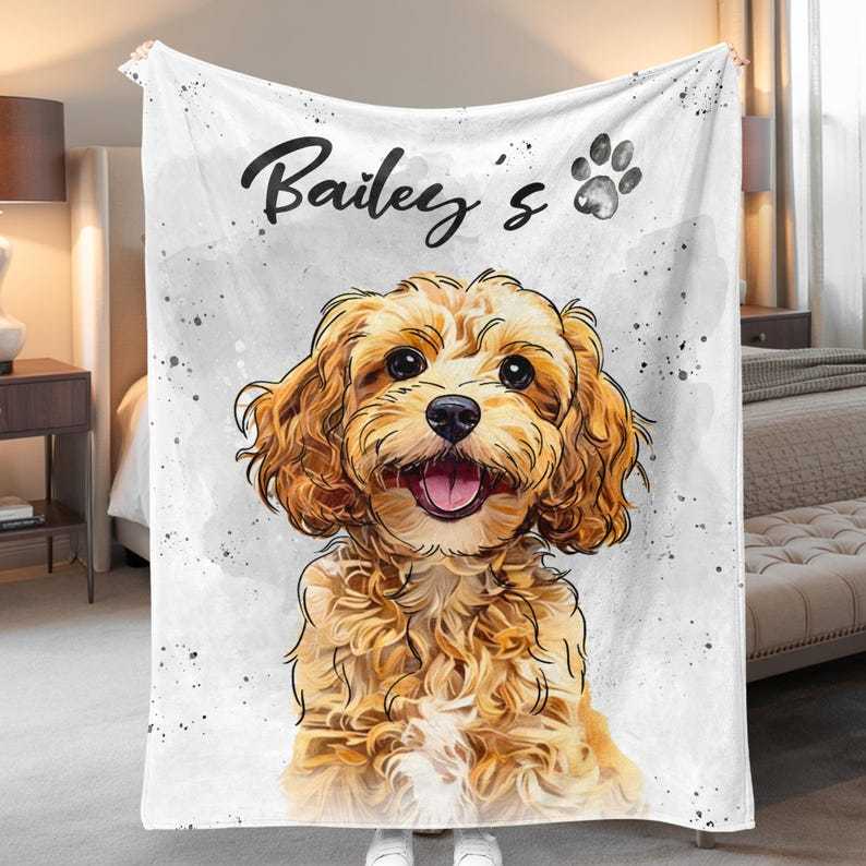 Personalized Pet Photo Portrait Blanket, Dog Portrait Christmas Blanket