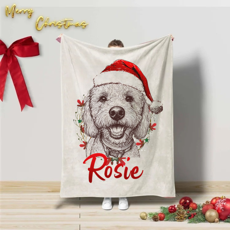 PetFiestas® Stay Merry Custom Pet Santa Hat Christmas Blanket