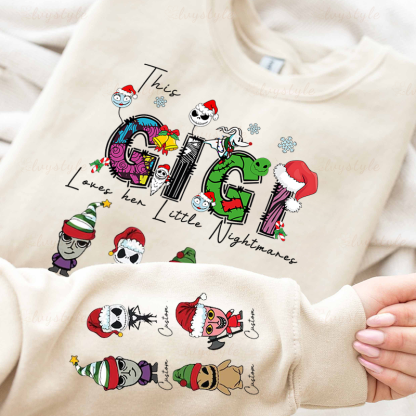 Personalized This Mom Loves Her Little Nightmares Sweatshirt, Custom Nightmare Christmas Mom Shirt With Kids Name, Christmas Family Gift
