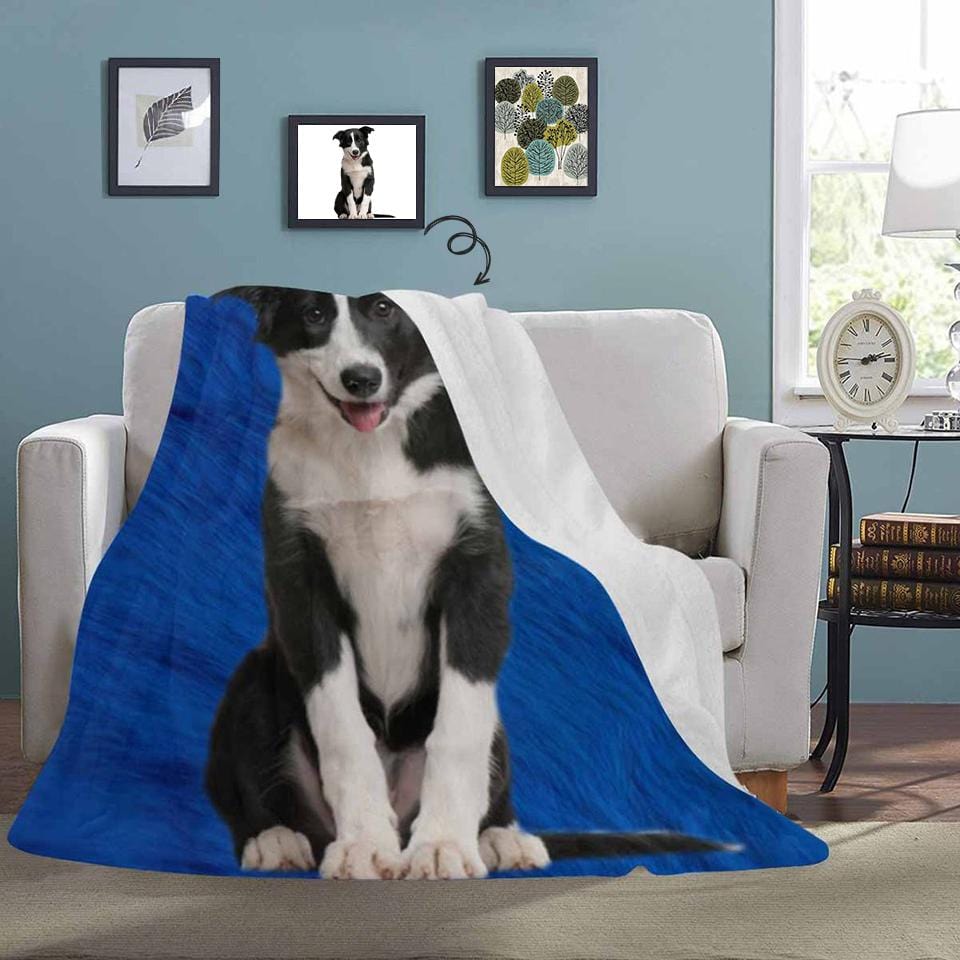 Personalized Dog Portrait Throw Blanket, Custom Blue Blanket With Photo, Custom Face Woof Ultra-Soft Micro Fleece Blanket, Customized Throw Blanket For Kids/Adults/Family, Souvenir, Gift-ilovevango