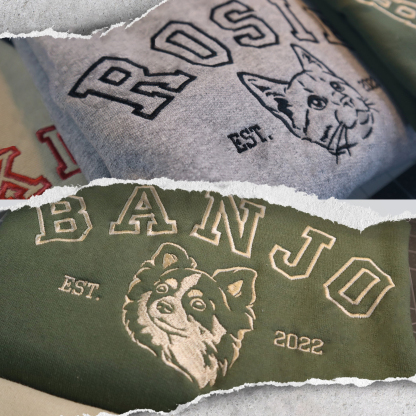 Personalized Pet Photo Embroidered Pet College Sweatshirt/Hoodie T-shirt