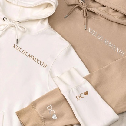 Custom Couple Sweatshirt with Embroidered Date and Roman Numerals