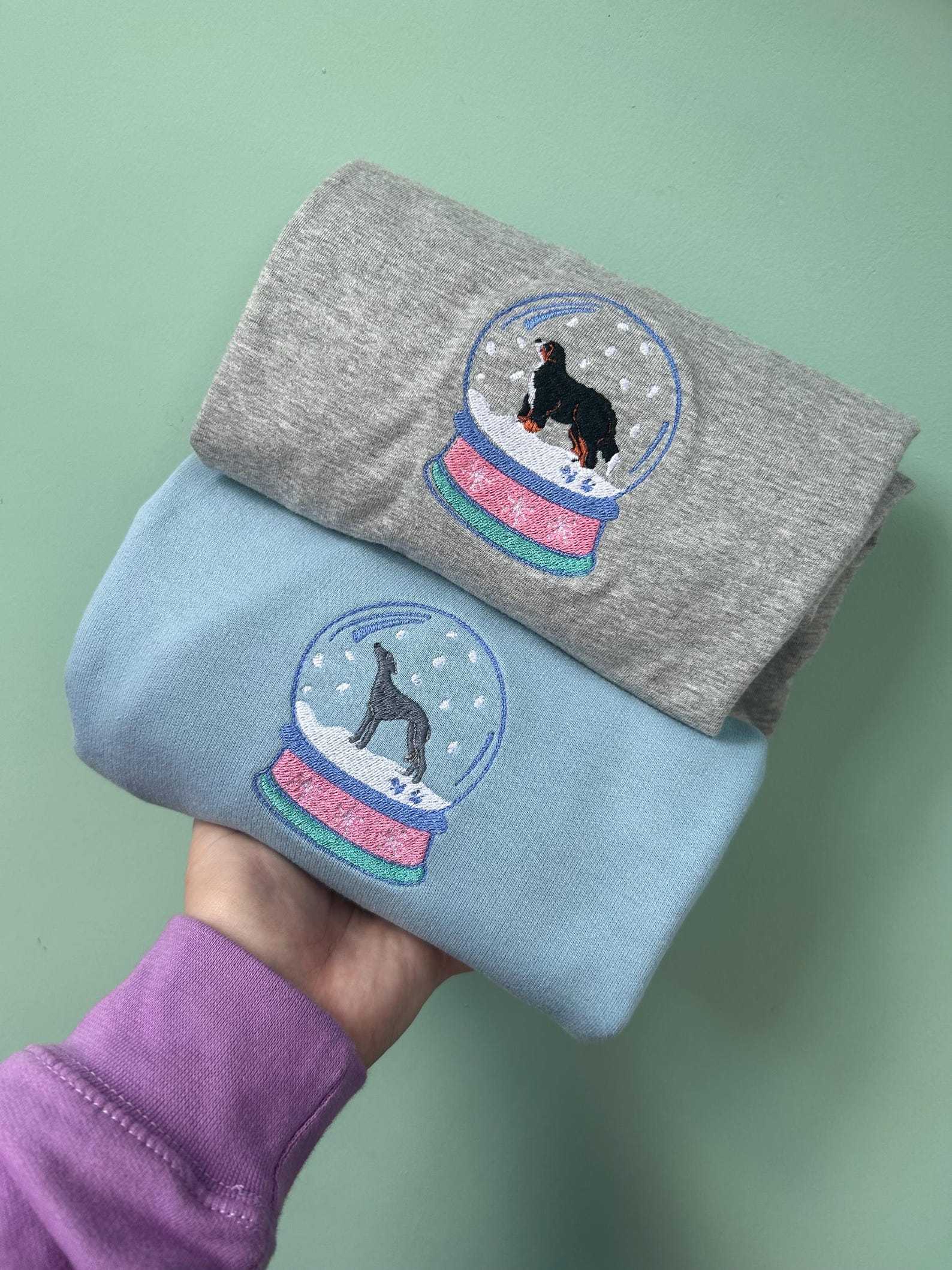 Custom Embroidered Dog Snow Globe Sweatshirt – Christmas Jumper for Dog Lovers