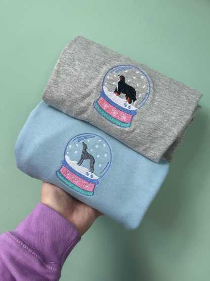 Custom Embroidered Dog Snow Globe Sweatshirt – Christmas Jumper for Dog Lovers